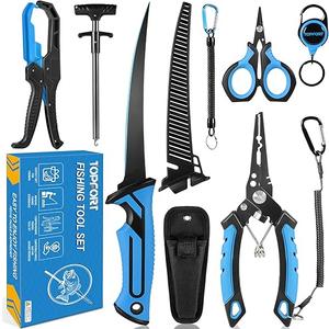 TOPFORT Fishing Gear Tool Kit - 7PC Saltwater Fishing Pliers Accessories Set - Fishing Equipment with Fish Knife Scissors Hook Remover Tools Line Cutter and Fish Lip Gripper - Fishing Gifts for Men