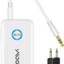 YMOO Bluetooth 5.3 Transmitter Receiver for 2 Wireless Headphones/Speaker/Airplane, 3.5mm Jack AUX Bluetooth Audio Adapter, 22h Long Range AptX Low Latency for Smarphone/Tablet/PC/TV/Home Stereo (White)