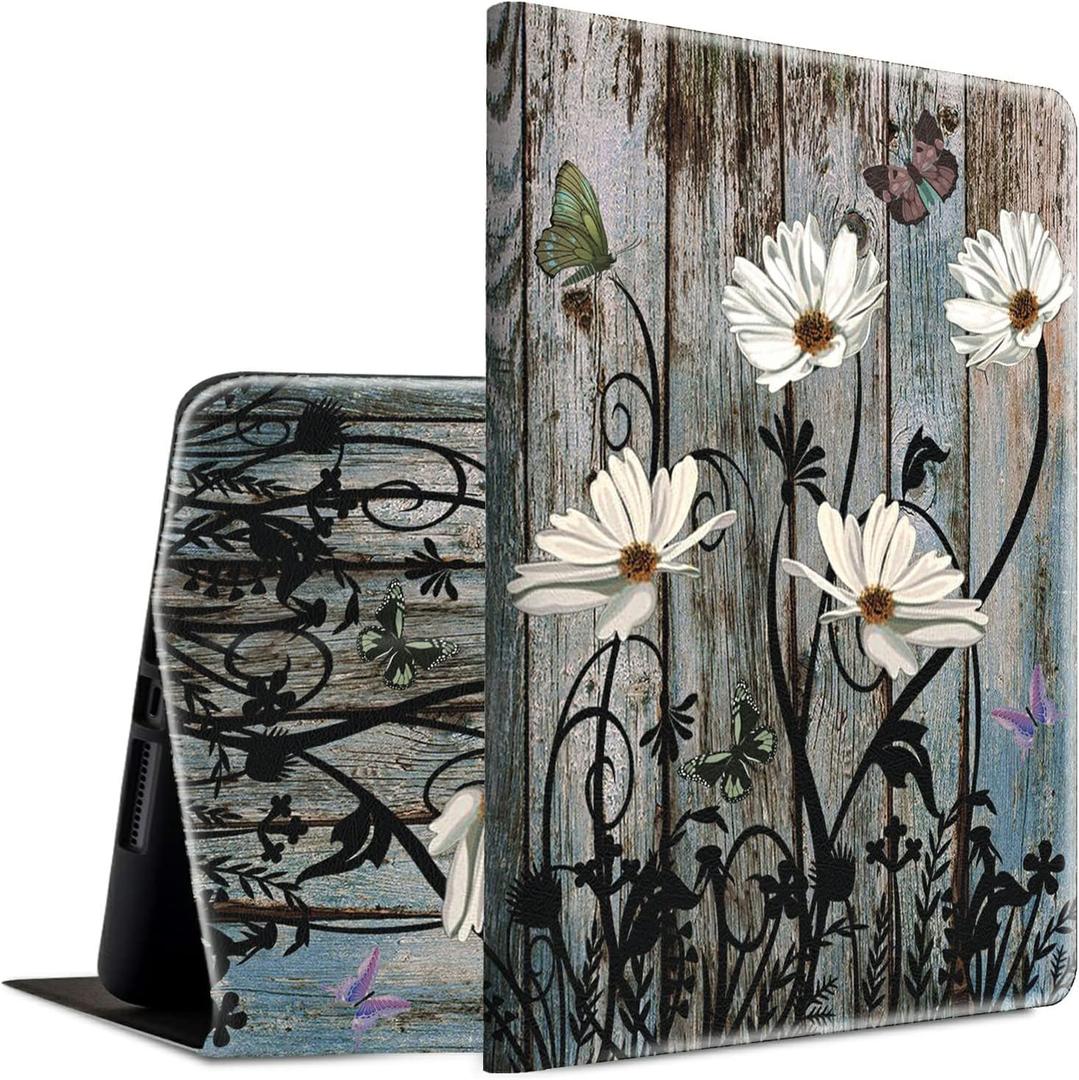 Case for Kindle Fire HD 10 Tablet 10.1" 7th/9th Generation 2017/2019 Release Lightweight Smart Case PU Leather Adjustable Stand Protective Cover with Auto Wake/Sleep - Floral Flower Butterfly