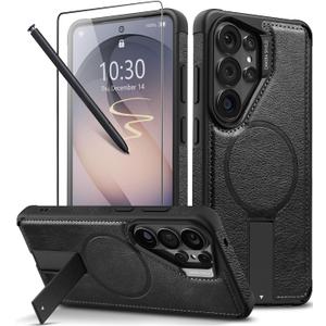 Strong Magnetic for Samsung Galaxy S26 Ultra Case Leather,[Compatible with MagSafe], Adjustable Kickstand, Shockproof Protective Cover for Samsung S26 Ultra (Black)