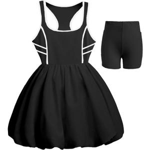 Girls Dress Sleeveless Tennis Dress Bubble Tank Dress Summer Casual Sundress Golf Sports with Shorts Pockets 4-5Y (Black)