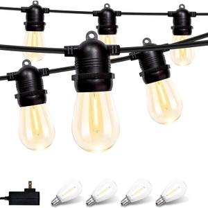 Outdoor String Lights, 104ft Low Voltage Patio Decorative Lights, 32 Led Shatterproof Bulbs Warm White Light String for Outside, Waterproof Hanging String Lights for Porch, Balcony, Caf, Bar (Black)