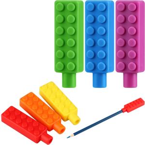 Sensory Chew Pencil Topper, Sensory Silicone Chew Pencil Topper for Autistic Chewers, ADHD, SPD, Oral Motor Stimulation, 6 Colors (Color 1)
