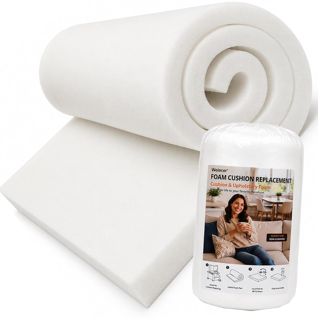 Upholstery Foam Pad, 72x24x2in Cushion Replacement for Couch | Firm Seat Cushion Foam for Chairs, Benches, RVs, Outdoor Projects, and DIY Cutting with Durable Support and Easy Use