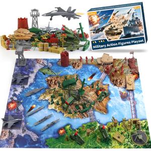 Kaelinda Army Men Action Figures Playset, Army Toys for Boys Age 4-7 6-8 8-12, Toy Soldiers with Military Battle Mat & Accessories, Army Guys Military Toys for Kids 3 4 5 6 7 Year Old Birthday Gift