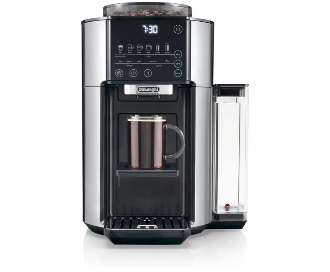 De'Longhi TrueBrew Drip Coffee Maker, Built in Grinder, Single Serve, 8 oz to 24 oz, Hot or Iced Coffee, Stainless, CAM51025MB