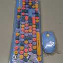 FOPETT 2.4GHz Wireless Keyboard and Mouse Set with Switch Button - Full-Size Keyboard - Compatible for Windows/ Laptop/ PC/ Notebook/ Smart TV and More - Blue Colorful