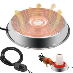 Chicken Waterer Heater,14 Inch Heated Chicken Waterer Base for Winter 5 Gallon with Anti-bite Cable for Poultry Fountains Water Bowl Plastic Metal Waterer