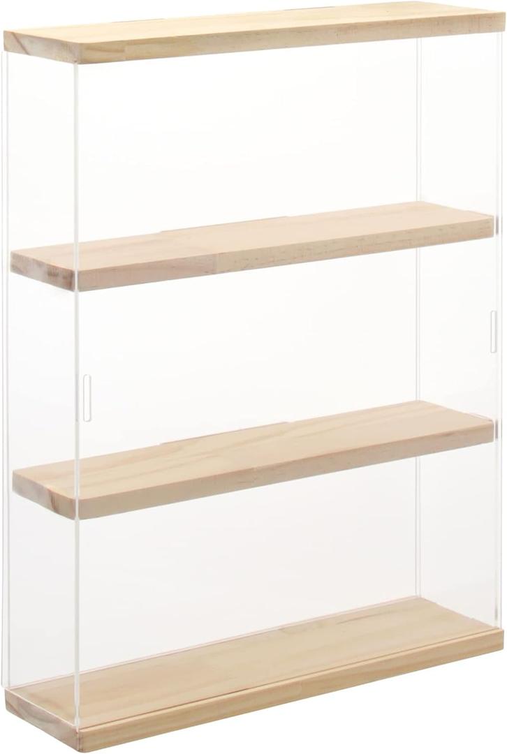 NONEMEY Clear Acrylic Display Case Stand with Wood Base 2 Tier3 Tier12/24 Compartments Storage Box Wall Mount Showcase Dustproof Organizer Box for Collectibles (3Tier 123.315inch) (Yellow)