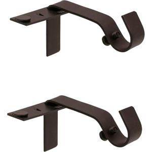 Kenney  Fast Fit Curtain Rod Brackets, No-Drill, No-Measure Installation, Durable Metal Design, Fits 1/2" & 5/8" Curtain Rods, Oil Rubbed Bronze, 2-Pack (One Size)