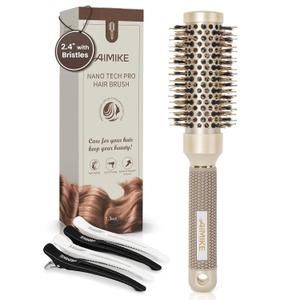 AIMIKE Round Brush for Blow Out, Small Round Hair Brush Nano Thermal Ceramic & Ionic Tech, for Blow Drying & Styling, Curling and Shine - 2.4 inch Barrel w/Boar Bristles