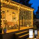 suddus 600 LED Christmas Curtain Lights Outdoor, 9.8x19.6ft Curtain Lights Plug in with Remote, Wall Hanging Lights for Christmas,Dorm,Wall,Window,Wedding,Party,Birthday Decor,Warm White