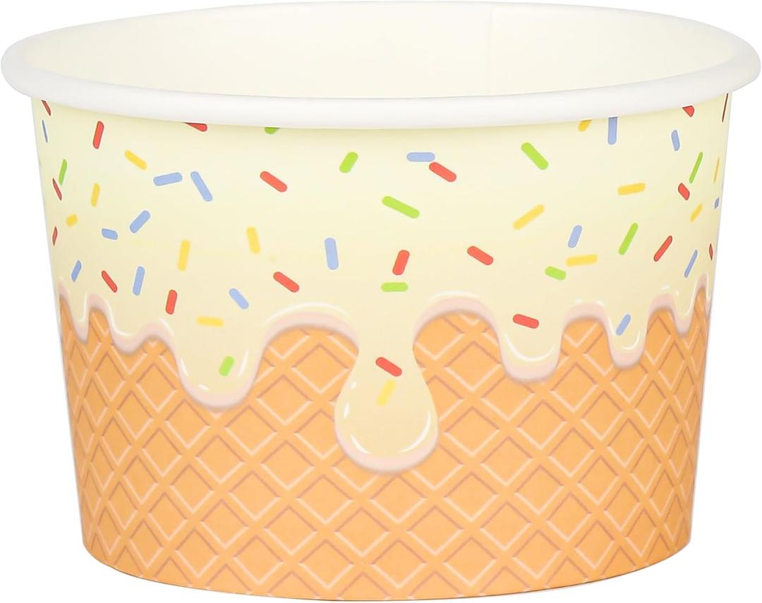 AimFun 50 Pcs Disposable Paper Ice Cream Cups 9oz Waffle Sprinkles Dessert Snack Container Bowls for Hot Cold Frozen Yogurt Soup Party Supplies