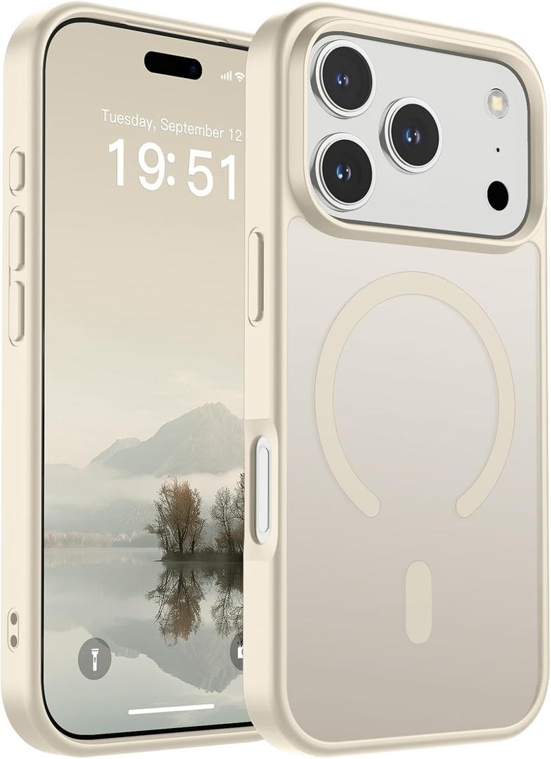 SUPFINE Magnetic for iPhone 17 Pro Case (Compatible with MagSafe)(Military Grade Drop Protection) Translucent Matte Shockproof with Anti-Fingerprint Phone Cover,Antique White