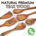 Wooden Spoons for Cooking, 6 Pcs Natural Teak Wooden Kitchen Utensils Set, Cooking Utensils Set with Long & Comfort Grip, Wooden Spoons Spatula Set Perfect for Non-Stick Cookware