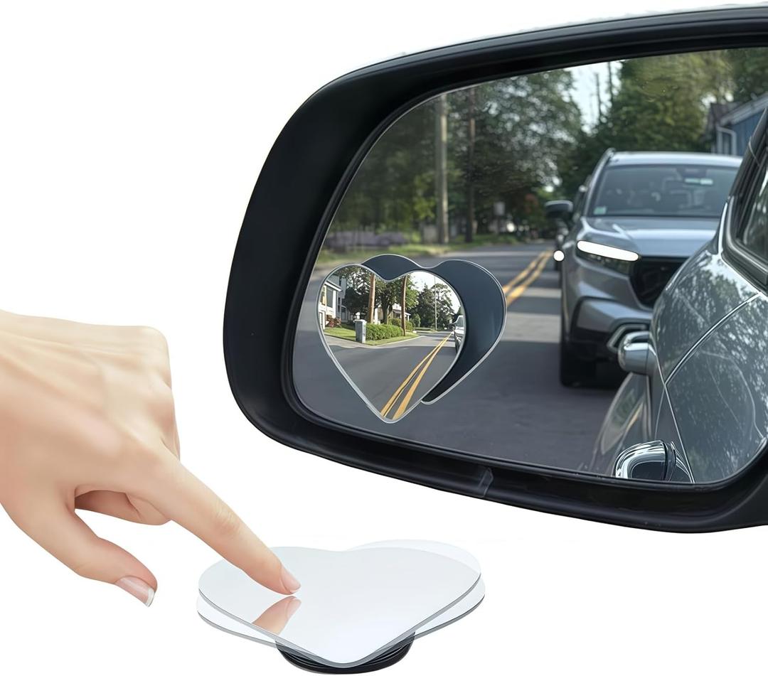 2 x Heart Shaped Blind Spot Mirrors for Cars  360 Adjustable Convex Side Mirrors for Blind Spot Detection  Cute Heart Design Stick-On Rearview Mirrors for Cars, SUVs & Trucks  Universal Fit