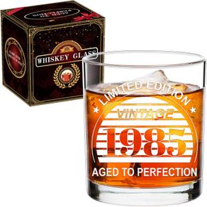 Vintage 1985 Whiskey Glasses, Bourbon Glass, 40th Birthday Gifts Men, 40th Birthday Decorations for Men, Birthday Gifts for Him, Unique Christmas Gift (2 Pack)