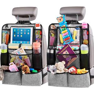 Helteko Backseat Car Organizer, Kick Mats Back Seat Protector with Touch Screen Tablet Holder, Organizer for Kids, Travel Accessories, Mat 9 Storage Pockets 2 Pack