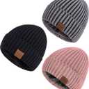 Nertpow Mens Beanie Hats 3 Pack, Winter Hats for Men Women Warm Thermal Fleece Lined, Thick Knit Fashion Skull Cap Cuffed Beanie for Guys (Color-06)