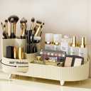 Rotating Makeup Organizer for Vanity with Brush Holder, Cosmetic Makeup Storage Organizer, Large Spinning Makeup Skincare Organizer, Countertop Makeup Perfume Organizer, Lotions Display Case Ivory