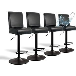 PU Leather Bar Stool Covers with Backs, 4 Pack Stretch Waterproof Bar Stool Chair Covers Washable & Comfortable Barstool Covers Slipcovers with Back for Pub/Counter/Dining Room Decoration (Black)