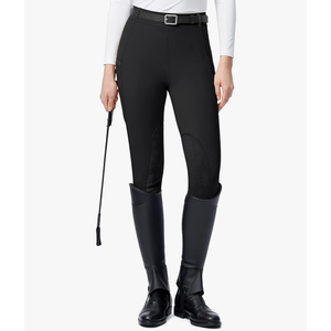 SANTINY Women's Horse Riding Pants with Zipper Pockets Knee-Patch Schooling Tights Equestrian Breeches for Women Large