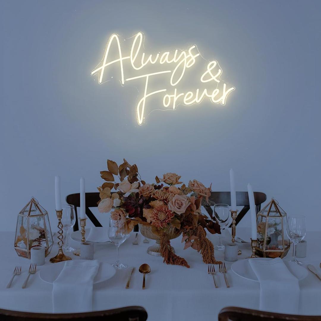 Always & Forever Neon Sign Led Wedding Neon Sign Warm White Wall Decor for Valentine's Day Anniversary Birthday Wedding Party Proposal Gift 23in