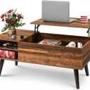 WLIVE Lift Top Coffee Table for Living Room,Small Coffee Table with Storage, Adjustable Shelf and Storage Compartment, Mid Century Modern Living Room Table, Wood, Rustic Brown (39.37"D x 19.69"W x 16.93"H)