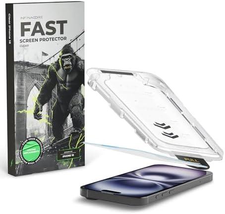 Pack of 2, InfinaCore Fast Screen Protector for iPhone 16 w/Installation Tray - HD Clear, Scratch-Resistant, Full-Coverage, Military Grade - Shatterproof iPhone 16 Screen Protector - Tempered Glass - 2 Pack