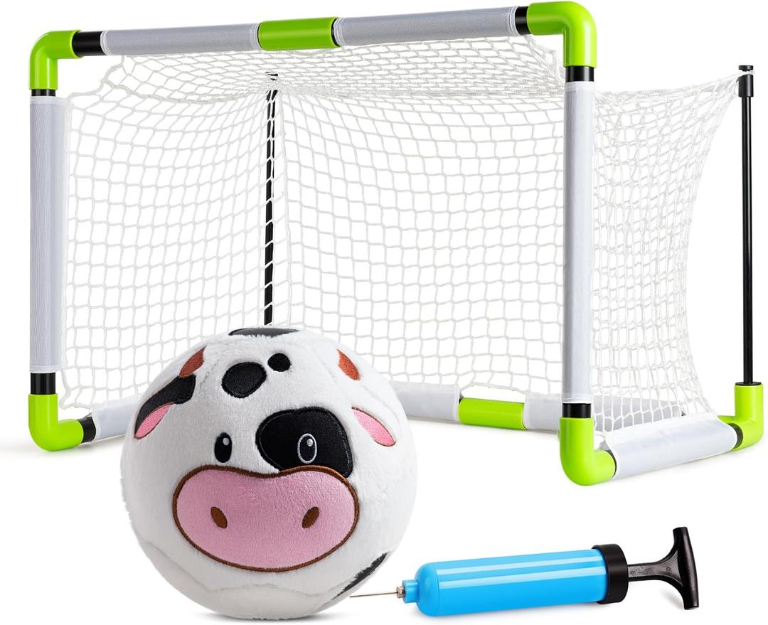 VangeBow Toddler Soccer Goal Set with Soft Plush Cow Ball and Mini Net
