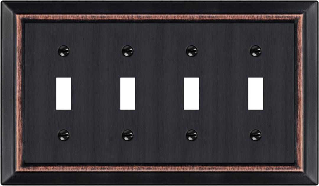 Metal Wall Plate for Electrical Outlets, Decorative Aged Bronze Switch Plates Outlet Cover, Light Switch Cover Plate, 4-Gang Wall Plates (Quad Toggle, 1 Pack)
