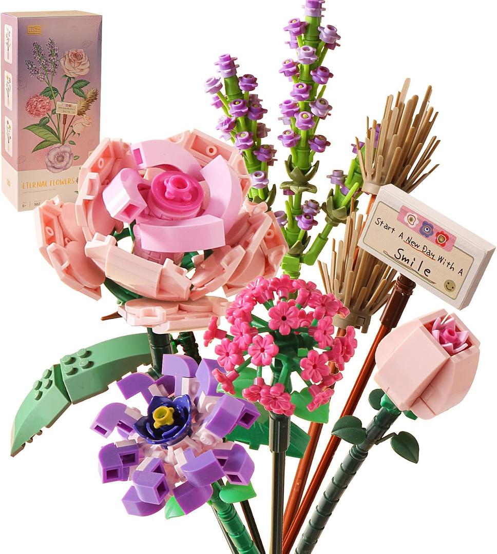 Mini Bricks Flower Bouquet Building Sets, 547 PCS DIY Unique Decoration Home, Artificial Flowers for Ages 8-12 Years Old Girl, Adults Gift