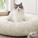 Raimaiso Anti Anxiety Round Fluffy Plush Faux Fur Warm Washable Dog Bed & Cat Bed, Original Bed for Small Medium Large Pets, Used to Relieve Joints and Improve Sleep (20", White)