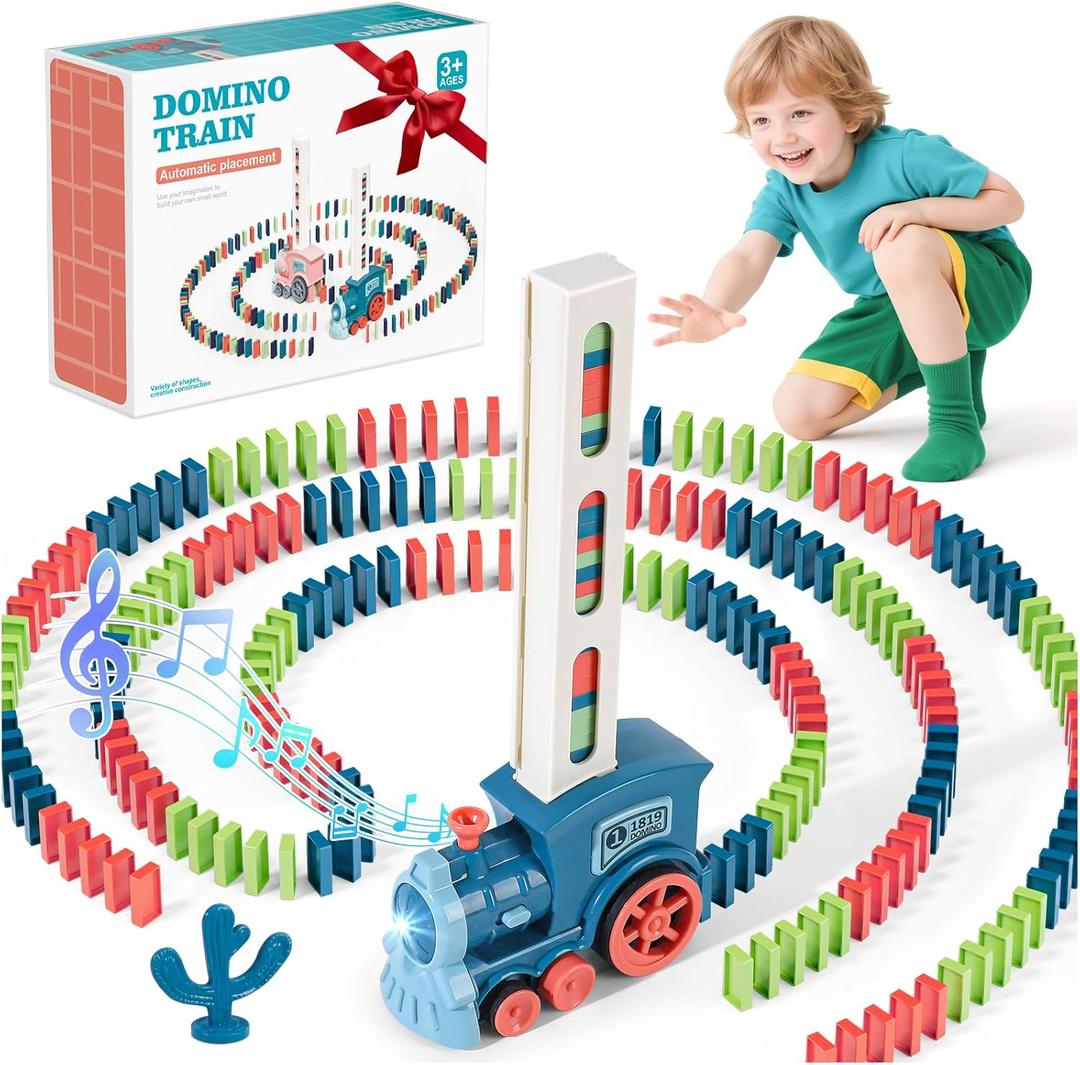 220Pcs Domino Train Toys, Automatic Dominoes Building Train Set for Kids 2-4 4-8, Stacking Kids Games Stem Montessori Educational Toys for 3 4 5 6 7 8 Year Old Boys Girls Valentines Birthday Gifts