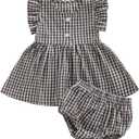 Yoawdats Toddler Baby Girl Clothes Plaid Ruffle Sleeveless Tops with Bloomer 2PCS