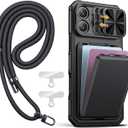 SSLOTSCASE for iPhone 17 Pro Case with Phone Lanyard Crossbody (2X Phone Tabs), Card Holder & Kickstand & Slide Camera Lens Cover & Camera Stand, Rugged Durable Case Cover for iPhone 17 Pro 5G, Black