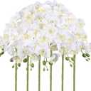 6PCS White Orchids Artificial Flowers 27 Silk Faux Orchids Fake Flowers with Stems for Floral Arrangements Home Wedding Dining Table Party Garden Decoration(White)