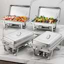GarveeHome Chafing Dishes for Buffet 4 Pack, 8 Qt Stainless Steel Chafers and Food Warmers Sets with 6 Food Pans, Rectangle Chafing Dish Buffet Set for Catering Wedding Party, Silver