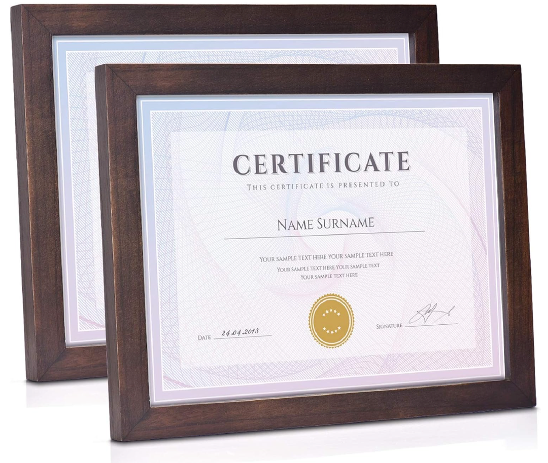 Emfogo Picture Frames 8.5x11 Certificate Frames Diploma Frame with Stand Rustic Wood Document Frames with High Definition Glass for Wall or Tabletop Display Set of 2 Vintage Walnut