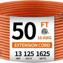 KTMC 50ft 16AWG Outdoor Extension Cord, Indoor/Outdoor 50-Foot SJTW 16/3 Gauge Extension Cable with Durable Weatherproof PVC Vinyl Jacket, 3-Prong Grounded Plug, ETL Certified 13A 1625W, Orange