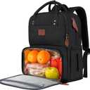 MATEIN Work Backpack for Women, Insulated Cooler Backpacks with Lunch Box, 15.6 Inch Laptop Backpack with Lunch Compartment Reusable Water Resistant Food Bag for College Camping Picnics Womens Gifts (Black)