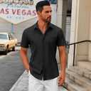 COOFANDY Mens Short Sleeve Button Down Shirts Casual Dress Shirts for Men Summer Untucked Shirts with Pocket (Black, M)