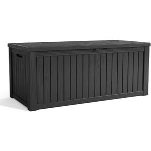 Vixzen 150 Gallon Resin Deck Box, Lockable Outdoor Storage Box for Patio Cushions Storage Furniture,Garden Tools, Pool Supplies, Weatherproof and UV Resistant- Black