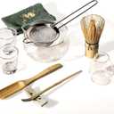 10 Pcs Matcha Whisk Set, 500 ml/18 oz Glass Matcha Bowl and Whisk Holder & Measuring Cup, Bamboo Matcha Scoop & Stainless Sifter, Japanese Ceremonial Matcha Tea Making Tools Kit