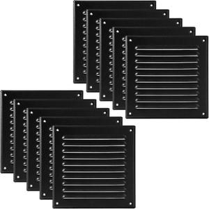 Vent Systems 6 x 6 Inch (Inner) Pack of 10 Black Vent Cover - Square Metal HVAC Return Air Grille with Mesh Screen - Register Wall Vent Grill - Outdoor, Indoor, Crawlspace - Exhaust Ventilation Grill