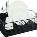 Farberware Sink Series Dish Rack with Metal Handles (16.9" x 14.5") - Rust-Resistant & Satin Frame with Plastic Drainboard, Space-Saving Compact Dish Drying Rack for Modern Kitchens (Matte Black)