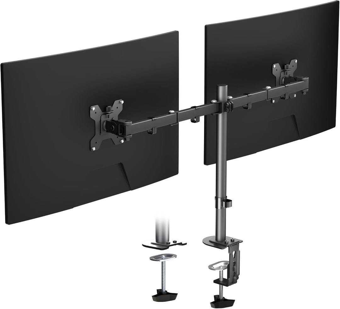 Pholiten Dual Monitor Stand, Heavy Duty Adjustable Monitor Arm Desk Mount for 2 Screens up to 32 Inches, Tilt, Swivel, Rotate, Supports 22 Lbs Per Monitor Arm