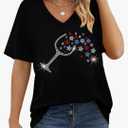 American Flag Shirts Women：4th of July V-Neck Short Sleeve Patriotic T-Shirt Memorial Day Graphic Tee, Extra Large, Black 