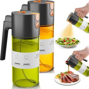 OURCABECUE Upgrade 2 in 1 Oil Sprayer for Cooking, 17oz Light-Blocking Glass Olive Oil Dispenser Bottle for Kitchen (Green+Brown Bottle-Black 2PACK)