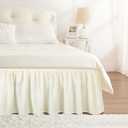 RIMELA Queen Bed Skirt 14 Inch Drop Cream, Wrap Around Elastic Bed Skirts Queen Size Dust Ruffle, Bedskirt for Adjustable Bed Base Solid Silky Fabric Machine Washable Easy to Install